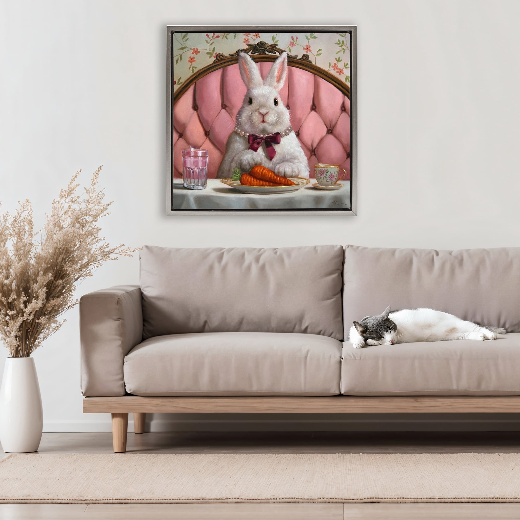 Stupell Industries Bun Appetit Rabbit Dining Gray Framed Floater Canvas Wall Art, design by Lucia Heffernan