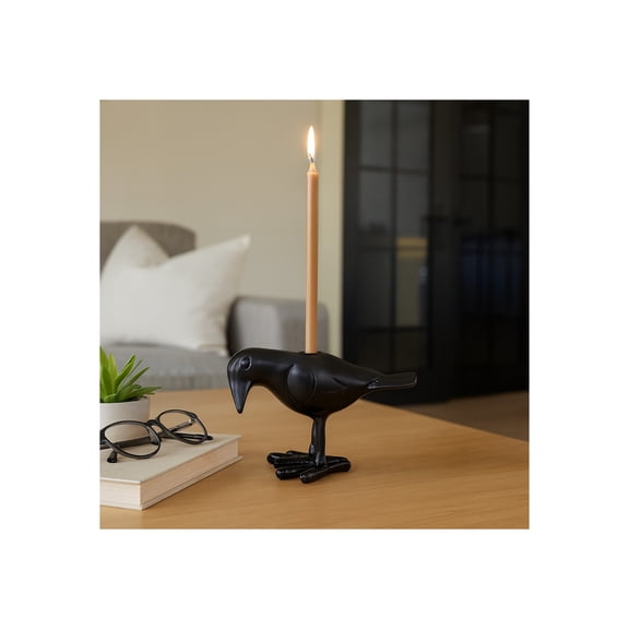 Decorative Crow Taper Candle Holder for Home Decor - Classic Bird Candle Stand Holder for Shelf, Office Desk, or Mantle Accent - Contemporary Candlestick Holder for Table Centerpiece - 4", Black