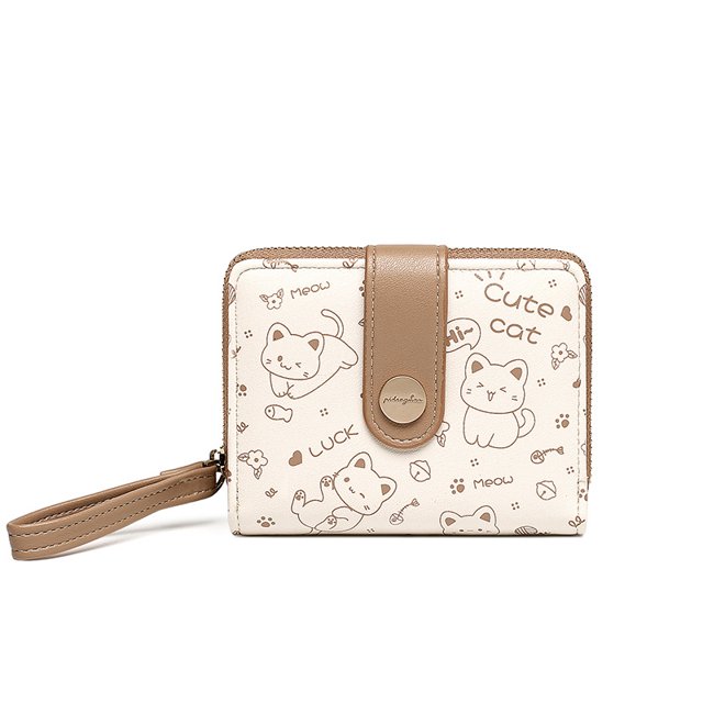 Monedero con bonito gatito para mujer, tarjetero corto para estudiante, monedero con cremallera para niñas