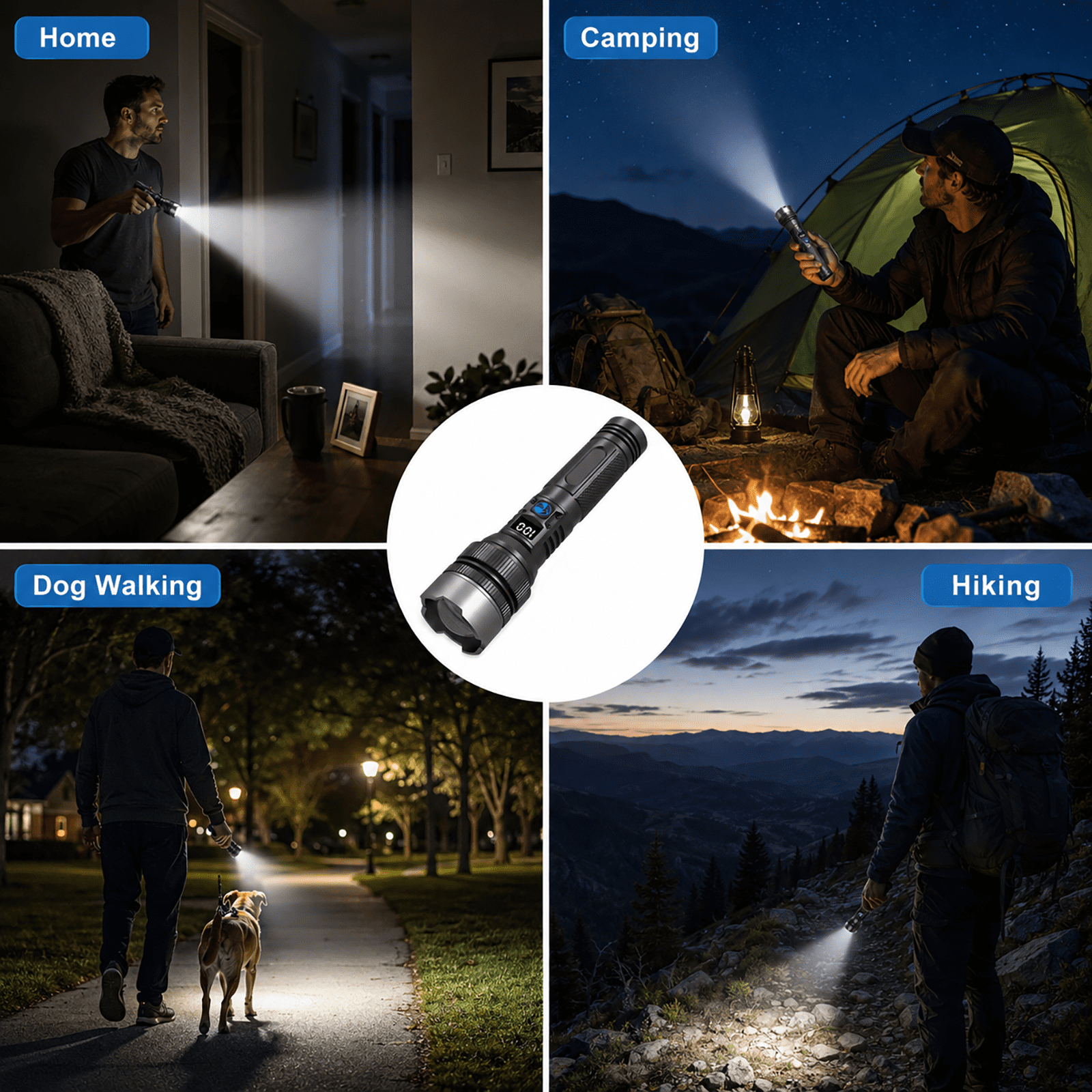 Juyafio Powerful Flashlight High Lumens,USB Rechargeable Waterproof,Super Bright XHP70.2 Handheld Flashlight,Zoomable Torch for Hiking Hunting Camping(2PCS)