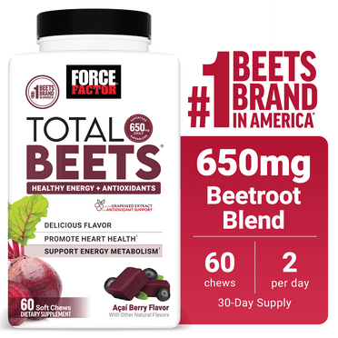 Total Beets, Beet Root Soft Chew Supplement, Beetroot Gummies Alternative, 60 Chews, by Force Factor