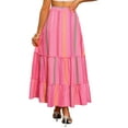 thumbnail image 3 of INSPIRE CHIC Women's Boho Tassels Straps Flowy Pattern Tiered Maxi Skirt L Pink, 3 of 6