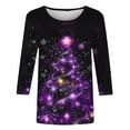 thumbnail image 4 of Women's Plus Size Christmas Tree Print Top with 3/4 Sleeve Round Neck Loose Fit for Holiday Casual Wear, 4 of 5