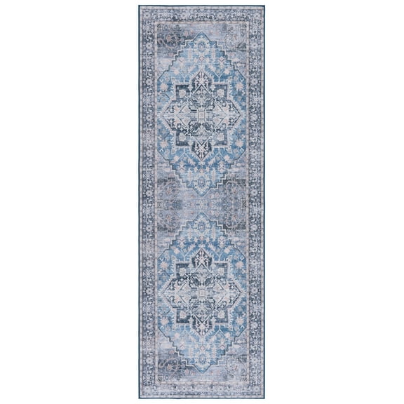 SAFAVIEH Tucson Beulah Traditional Machine Washable Runner Rug, Blue/Charcoal, 2'6" x 12'
