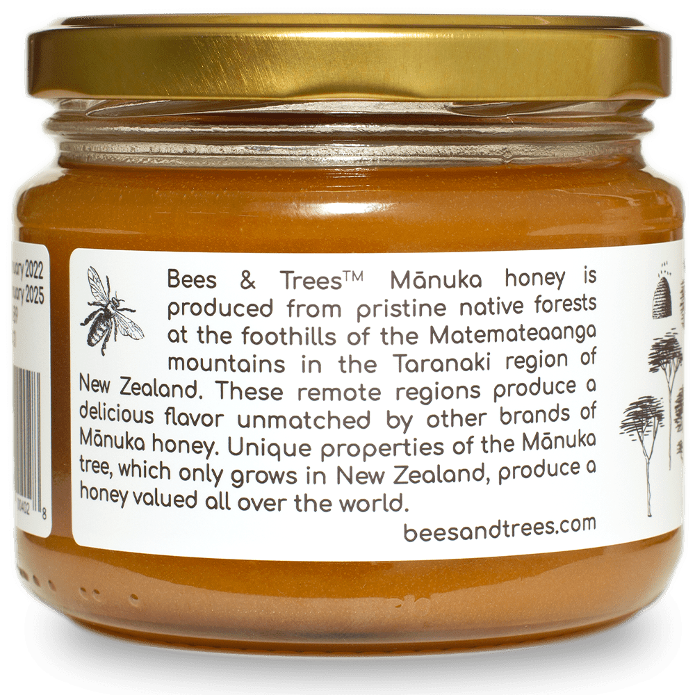 Bees & Trees Manuka Honey 350+MGO (380g/13.4oz) Glass Jar
