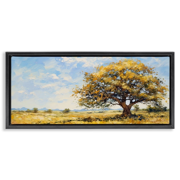 Stupell Industries Contemporary Sycamore Tree in Field Black Floating Frame Canvas Art, 25 x 11, by Gina Kelly