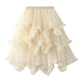 thumbnail image 1 of Women Layered Tulle Long Skirt High Waist Solid Color Frill Trim Ruffle Midi Skirt, 1 of 6
