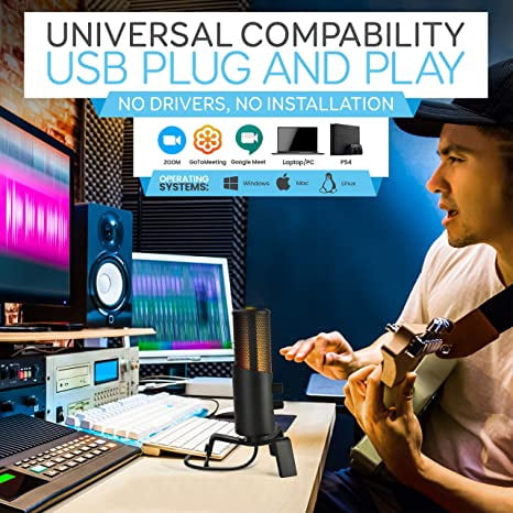 Pyle Selectable Pickup Pattern RGB USB Microphone - 4 Recording Modes Cardioid Condenser Audio Mic