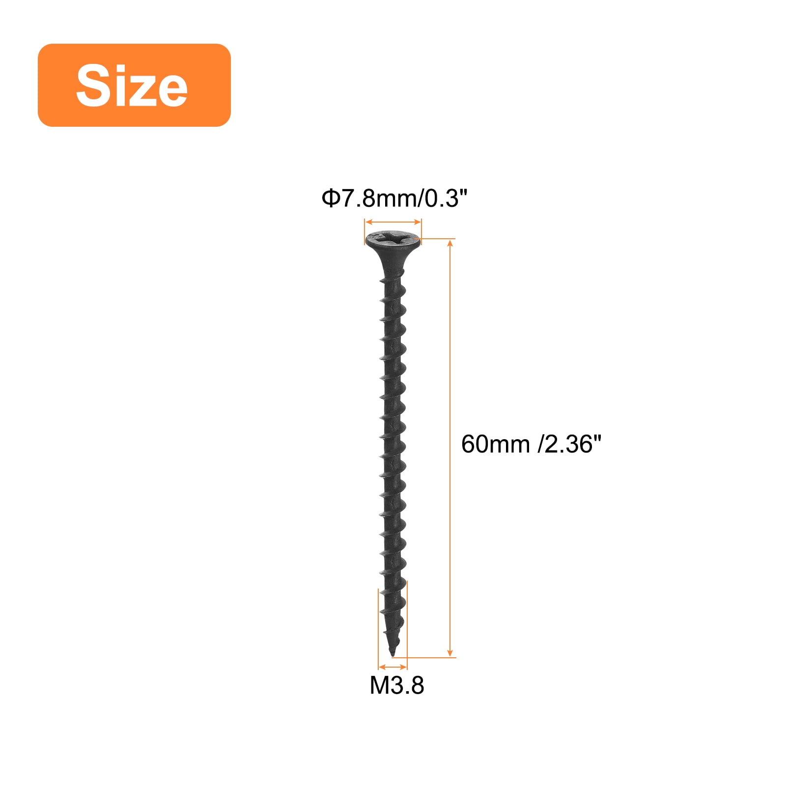 M3.8x60mm 150Pack Phillips Drive Wood Screws, Carbon Steel Self Tapping Screws