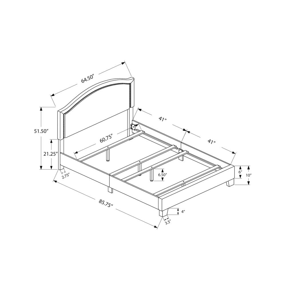 85.75" Gray Transitional Rectangular Bed Frame - Queen Size