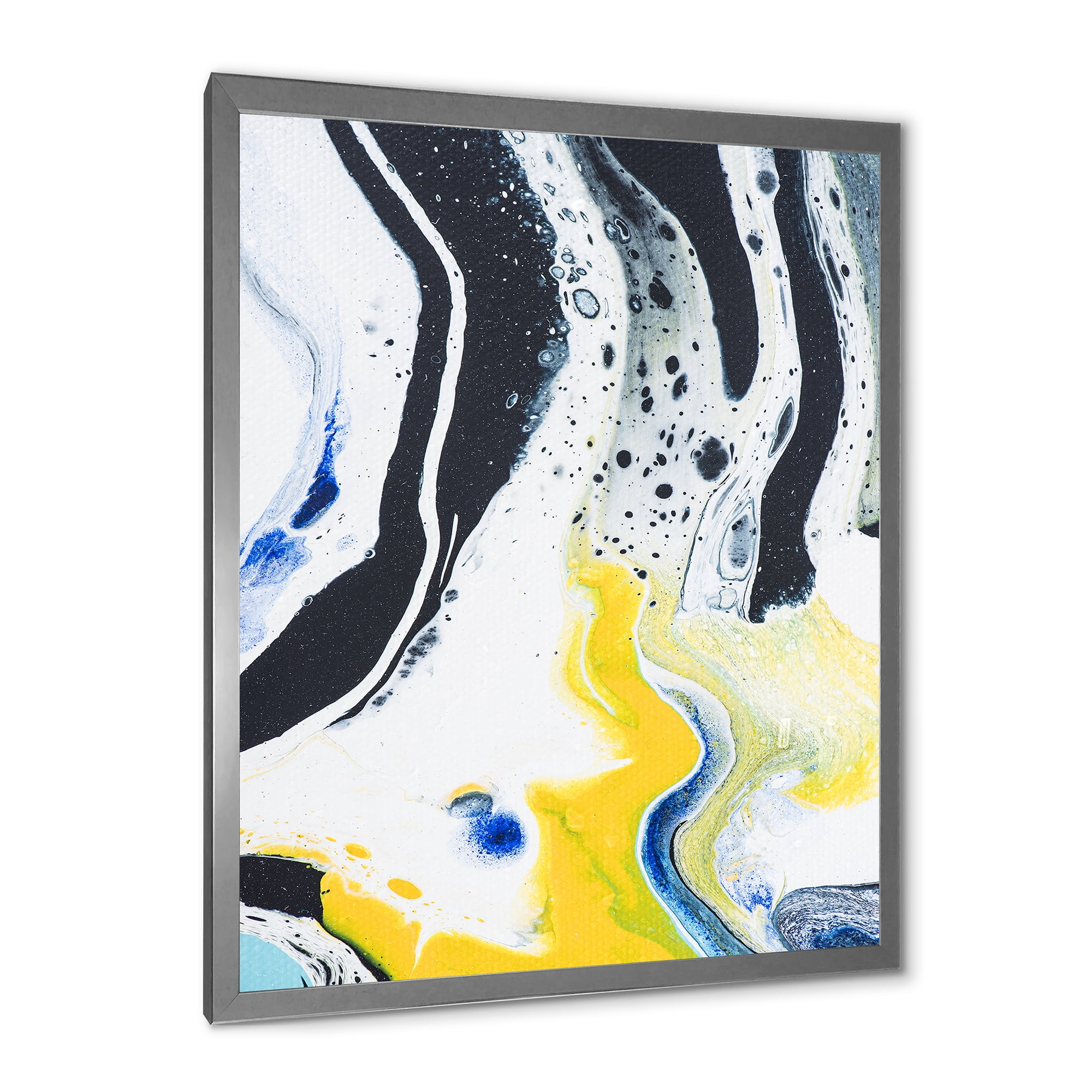 Designart 'Abstract Marble Composition In Blue and Yellow IV' Modern Framed Art Print