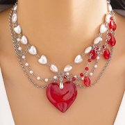 Multi-layered Heart Crystal Choker Necklaces for Women,Punk Pearls Beaded Chain Love Pendant Necklace Party Y2k Snake Bone Necklace Accessories