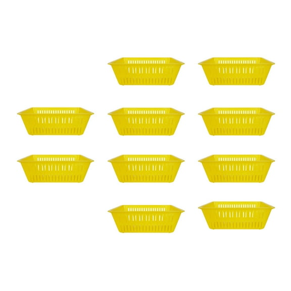 MEIBUTYUP 10-Pack Yellow Plastic Storage Baskets Multipurpose Containers for Home Organization and Sundries