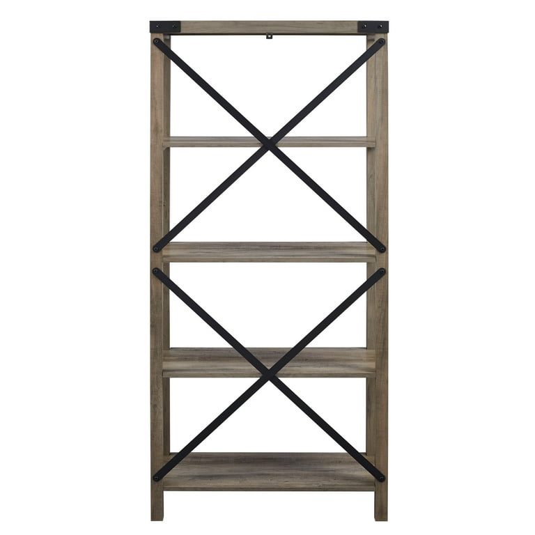 Walker Edison Rustic Industrial 4-Shelf Bookshelf, Gray Wash