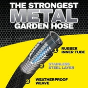 HYDROSTEEL PRO 50 Ft Metal Garden Hose with Nozzle, Indestructible 3-Layer Stainless Steel Heavy Duty Water Hose 50Ft x 5/8 in. Kink Free Design Will Not Kink, Flexible, NON Expandable, 500 PSI