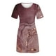thumbnail image 3 of Puntoco Falda Larga Estampada Informal Para Mujer, Jersey Con Cuello Redondo, Vestido De Manga Corta, Vestido De Cuello Redondo De Manga Corta, Marrón, Xxl,Regalos Para Mujer Joven, 3 of 4