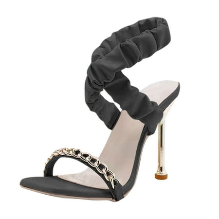 

Women S Sandals Fashion High Heels Breathable Lace-Up Casual Square Toe Slippers For Women Black Size 6.5