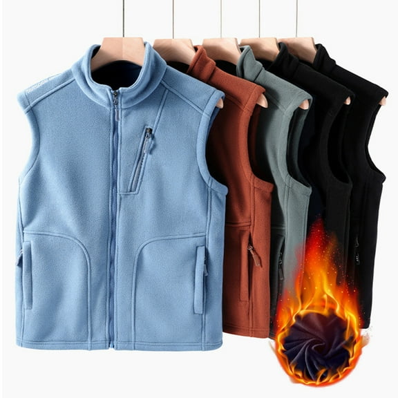 Men Polar Fleece Waistcoat Regular Fit Sleeveless Stand-Up Collar Vest Coat with Zipper Pockets Thermal Insulation Vest Jacket