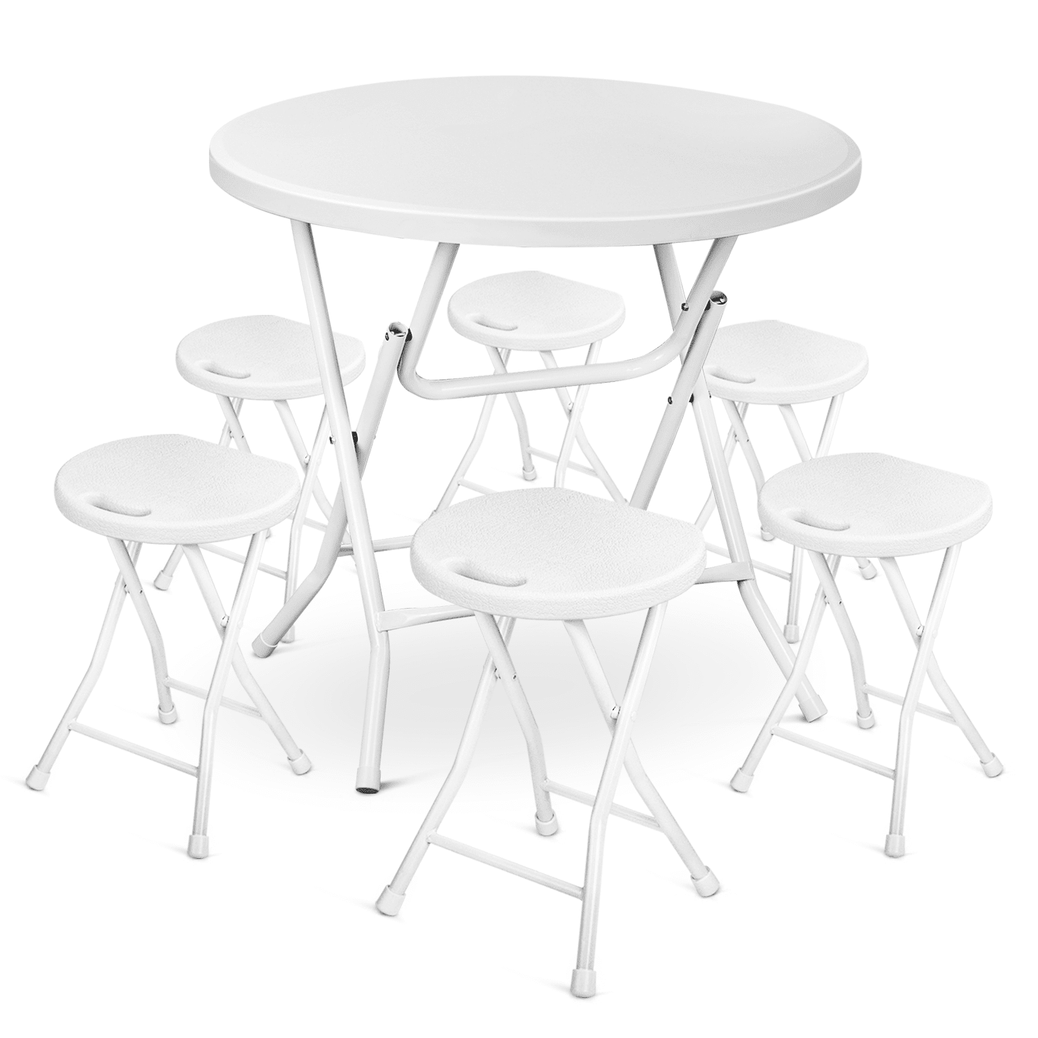 MoNiBloom 7 Pieces 2.6 FT Folding Round White Table and Chair Set