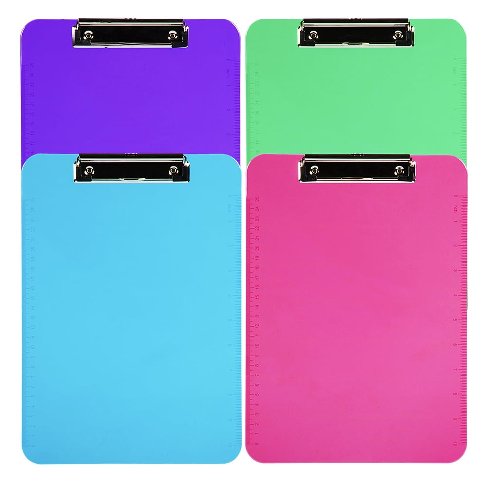 JAM Paper Plastic Clipboards with Low Profile Metal Clip, Letter (9 x 12 1/2), Assorted Fashion Colors, 4 Clip Boards/Pack