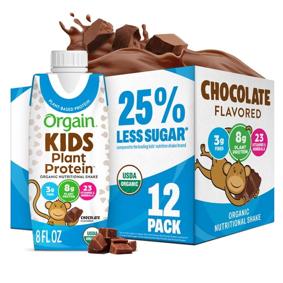 Orgain Organic Kids Nutritional Vegan Protein Shakes, Chocolate, 8 Fl Oz, Pack of 12