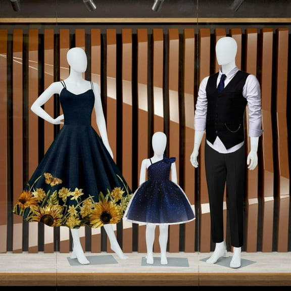 Kinbor Full Body Mannequin Set - 6 Ft Detachable Dress Form Display Mannequin Stand with Metal Base, Adjustable Dress Model for Fashion Store, Clothing Design (Male Female Kid)