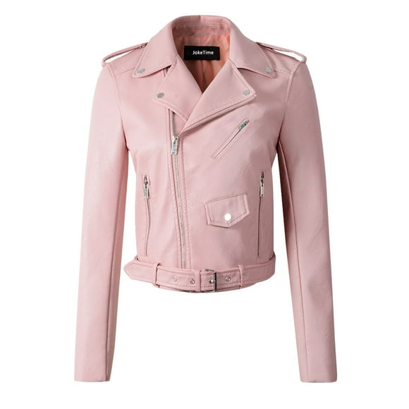 DondPO Leather Jacket Women Women Ladies Fashion Coat Jacket The Belt Fashion Faux Leather Cool Zipper Decoration Jacket Biker Jacket Leather Blazer Women Black Leather Jacket Pink M Clearance!