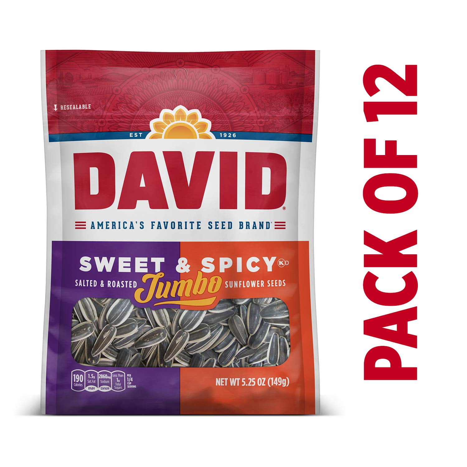 DAVID Roasted And Salted Sweet And Spicy Jumbo Sunflower Seeds, Keto ...