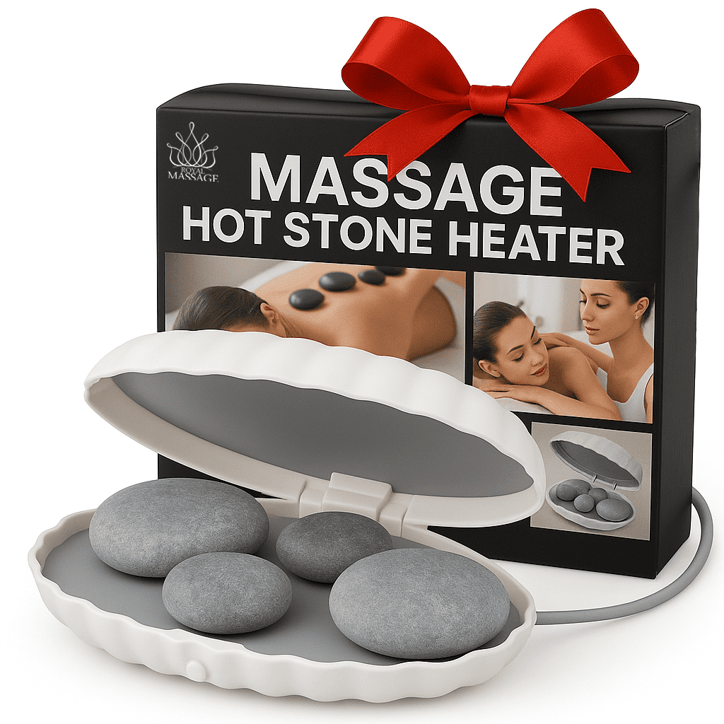 Royal Massage Hot Stone Massage Heater – Compact Spa Warmer Kit with 4 Basalt Massage Stones