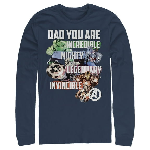 Men's Marvel Dad You are Incredible Mighty Legendary Invincible  Long Sleeve Shirt Navy Blue 2X Large
