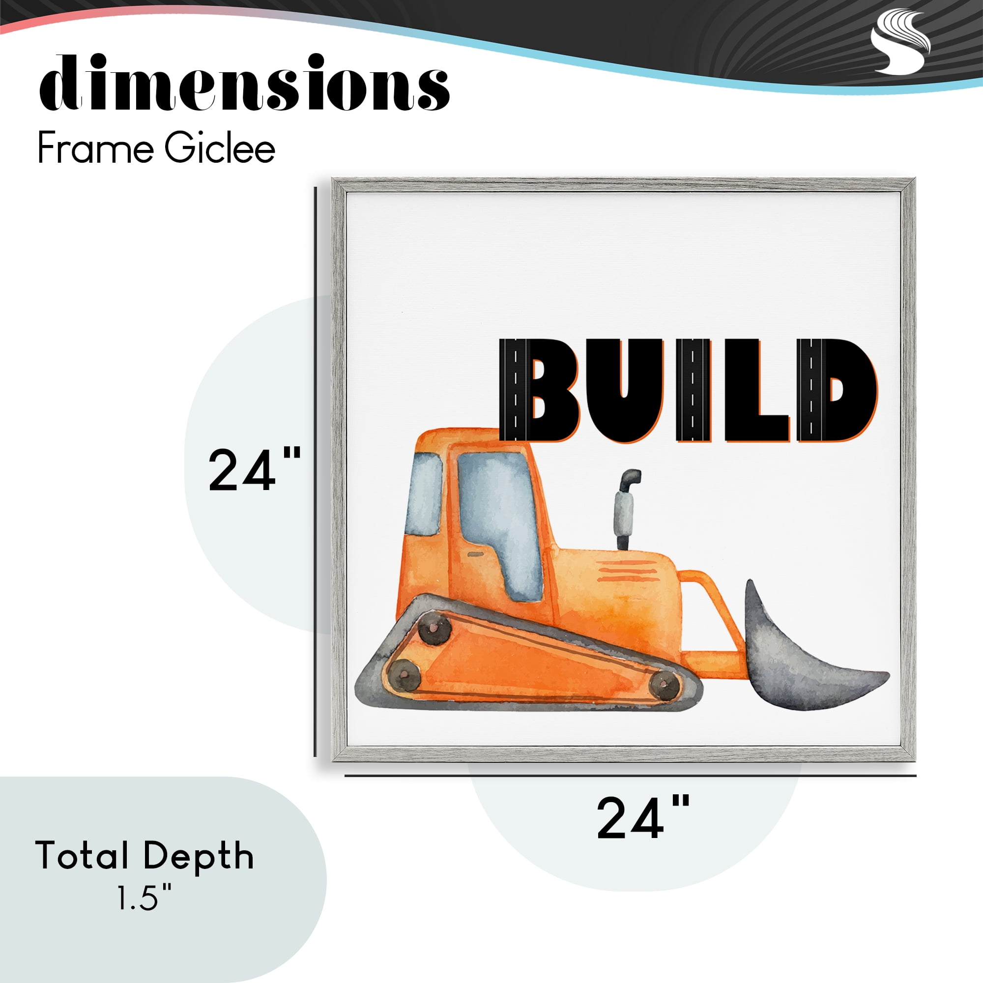 Build with Orange Bulldozer Gray Framed Giclee Art, design by Kim Allen