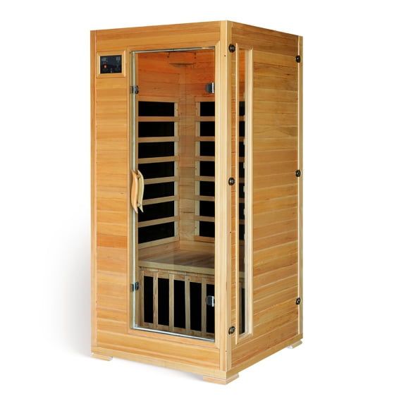 HeatWave HEATWAVE SA2402M 1-2 Person Canadian Hemlock Far Infrared Sauna for Home Relaxation – 4 Low-EMF Carbon Heaters, Chromotherapy Lighting, Built-In Sound System, Dual Controls