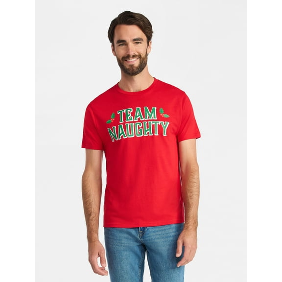 Christmas Men's and Big Men's Team Naughty Graphic Tee from Holiday Time, Sizes XS-3XL