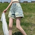 thumbnail image 4 of Women's High Waisted Raw Edge Denim Shorts Wide Leg Loose Fit Summer 2025 Retro Washed Jean Shorts with A-Line Versatile Hot Pants, 4 of 9