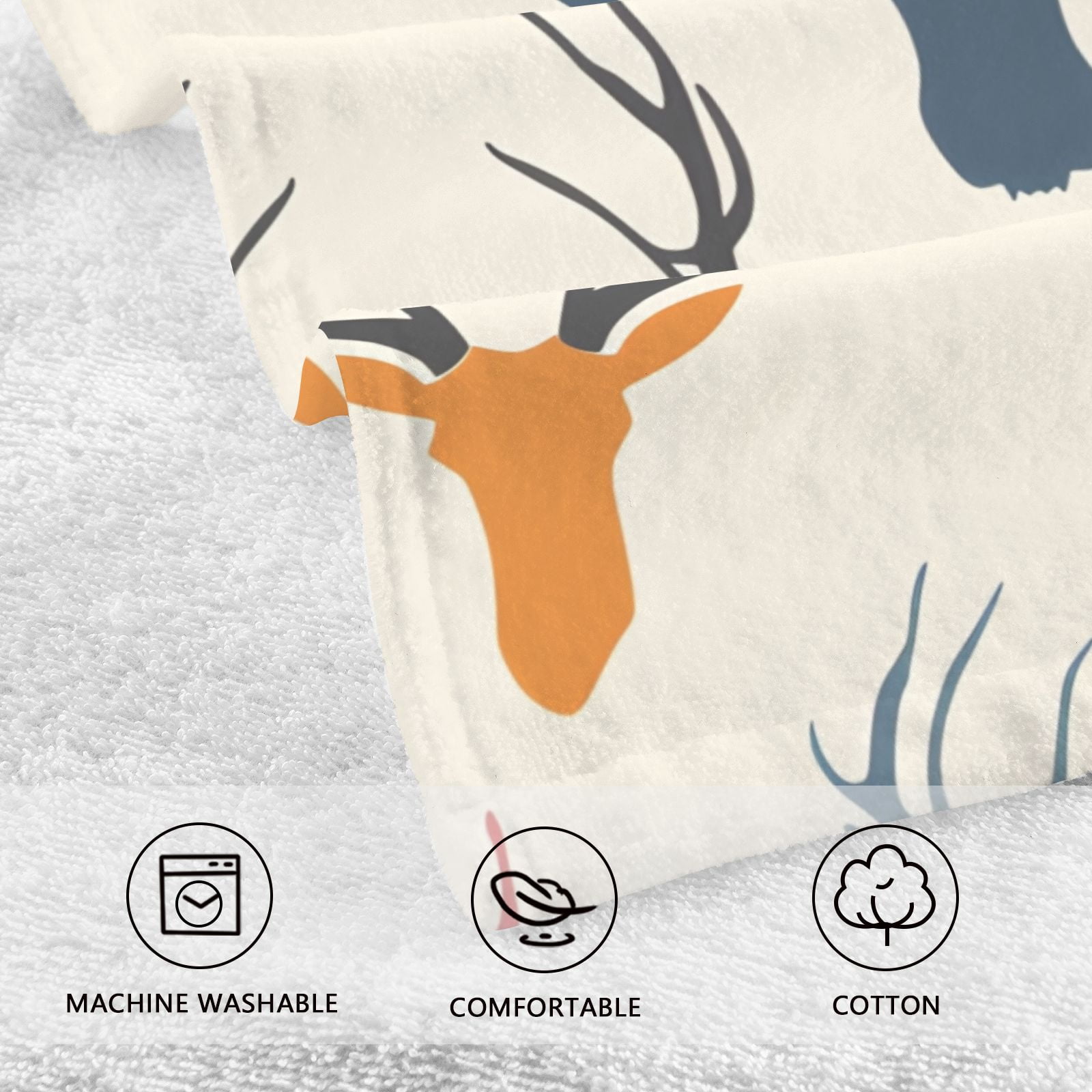 Print Antlers Deer Head Hand Towel Bath Towels Face Towels Cotton Absorbent for Home Hotel Spa Swimming Yoga Sports Decorative Towel Set of 2