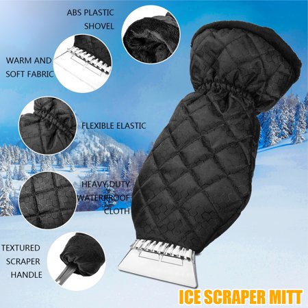 2 Pack Ice Scraper Mitt Windshield Snow Scrapers with Waterproof Snow Remover Glove Lined of Thick Fleece Black