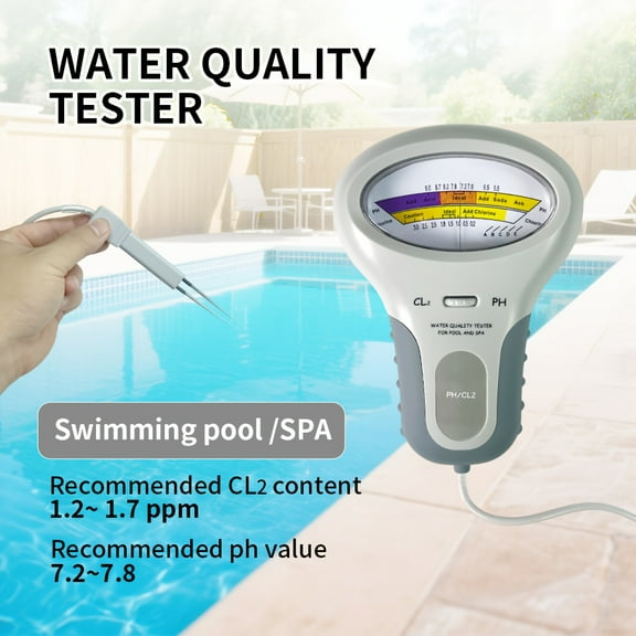 Round Digital Water Tester, pH and Chlorine Meter for Pool and Aquarium, AA Battery Powered Water Quality Monitor with LCD Display, for Swimming Pool, Hot Tub, Fish Tank Water Testing