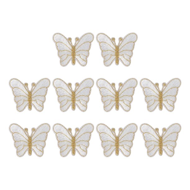 Parches de Mariposa Uxcell para Planchar, Parché Bordado para Reparación de Mochilas, Ropa, Zapatos, Blanco