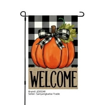 JOOCAR Welcome Pumpkin with Black White Plaid Bow Linen Garden Flag for Fall Autumn Home Outdoor Garden Yard Door Decor 12x18 inch