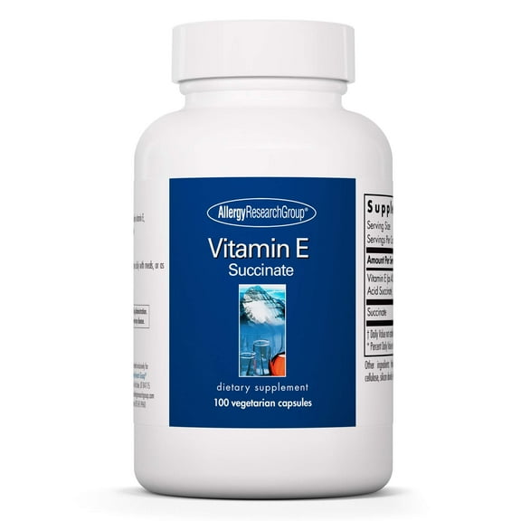 Allergy Research Group Vitamin E Succinate Supplement - for Men & Women, 400 IU D-Alpha-Tocopheryl, Antioxidant, Vegetarian Capsules - 100 Count