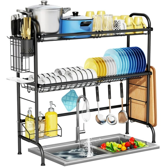 HOWDIA Over The Sink Dish Drying Rack, 2-Tier Stainless Steel Large Over The Sink Dish Rack with Utensil Holder Dish Drainers for Kitchen Counter