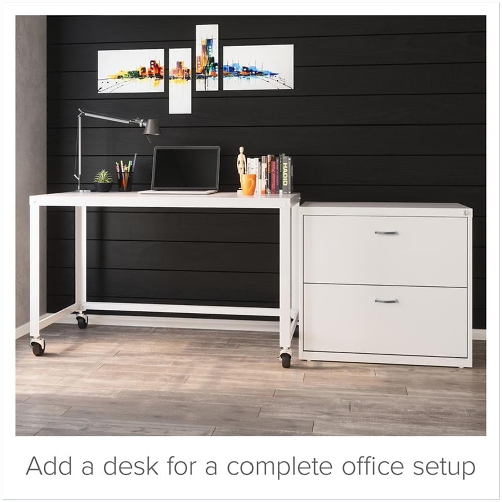 Maklaine Home Office Lateral Metal Filing Cabinet 30" Wide 2 Drawer White