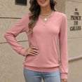 thumbnail image 2 of AGWOLF V Neck Sweatshirt for Women Comfort Long Sleeve Pullover Fall Outfits Casual Women Tops Pink M, 2 of 9