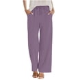 thumbnail image 4 of Linen Cotton Casual Pants For Women Pull On Picnic Outfits Drawstring Waist Elastic Waist With Pockets Summer Straight Leg Everyday Comfort Road Trip Purple XL, 4 of 7
