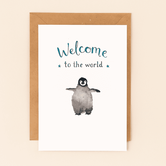 Welcome to the World Greeting Card – Adorable Penguin Design – Envelope Included, Blank Inside – Perfect for Baby Showers, New Arrivals, or Welcoming a Newborn