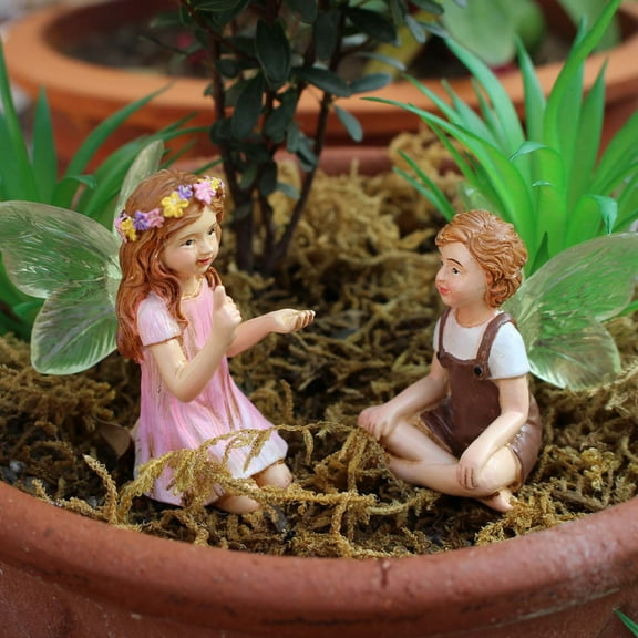 Flower Fairies Resin Ornament, Miniature Garden Pot Decoration, Cute Home and Office Figurine, Plug-In Resin Figurine Collectible for Gift and Decor