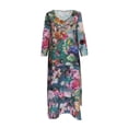 thumbnail image 4 of Vestido HUOGUO de manga larga con cuello redondo y estampado floral casual para mujer, 4 of 5