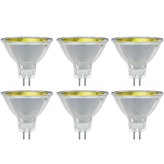 6 Pack Sunlite 50 Watt, 12° Narrow Spot, Colored MR16 Mini Reflector with Cover Guard, GU5.3 Bi-Pin Base, Yellow