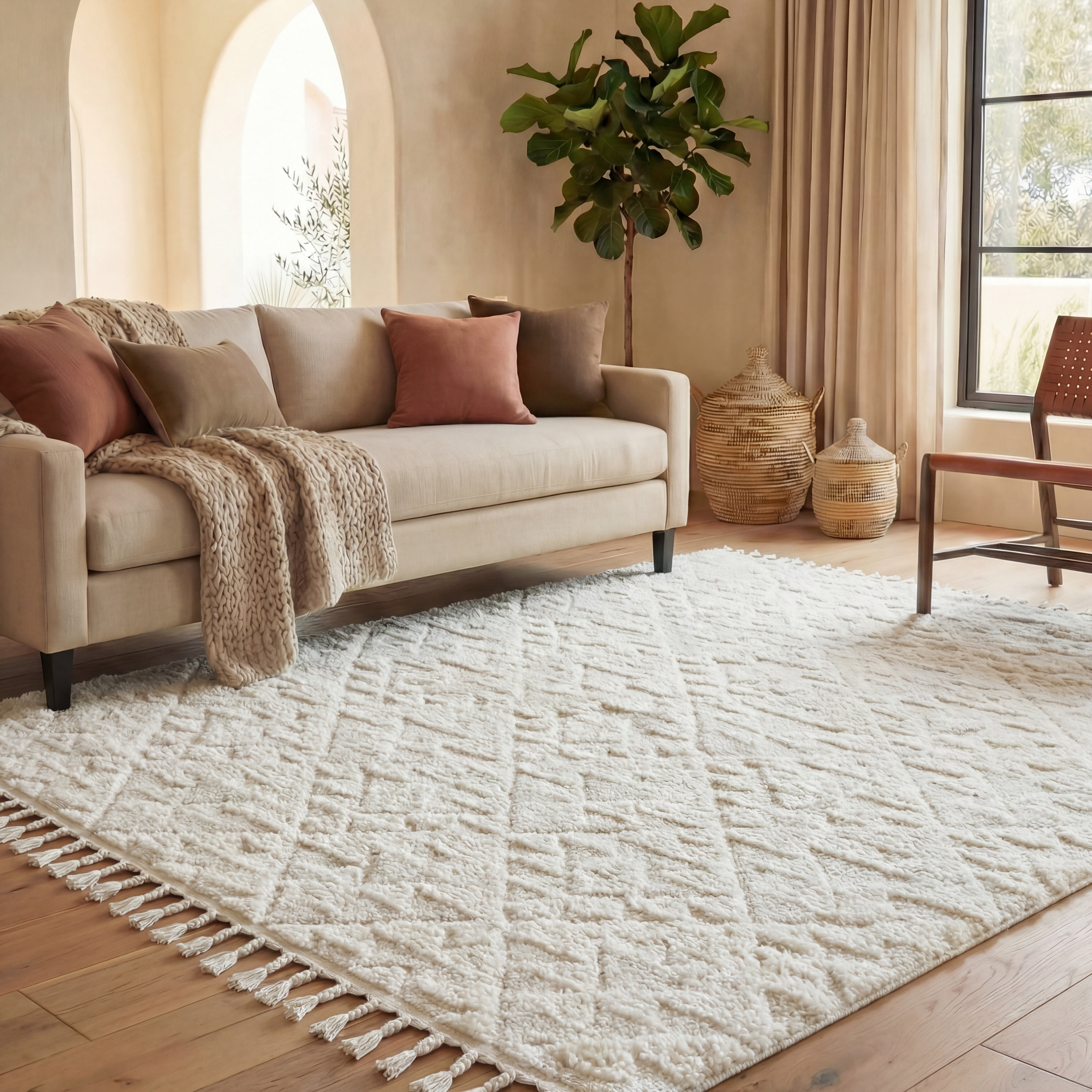 Safavieh Moroccan Tassel Larry Geometric Shag Area Rug, Ivory, 6' x 8'