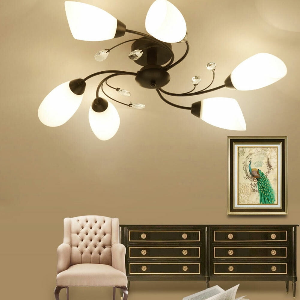 DENEST 6-Heads Modern Ceiling Light Living Room Chandelier Lamp Semi Flush Mount